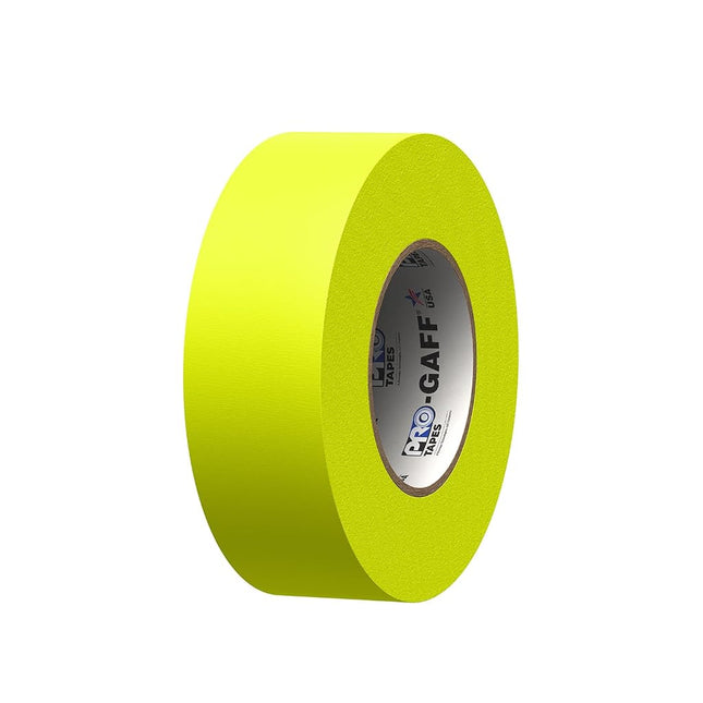 2" Width ProTapes Pro Gaff Premium Matte Cloth Gaffer's Tape with Rubber Adhesive, 50 yds Length x, Fluorescent Yellow (Pack of 1)
