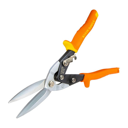 Klein Tools 1302S Aviation Tin Snips, Straight, Long Cut, Heavy Duty Metal Cutting Shears with Forged Steel Blade