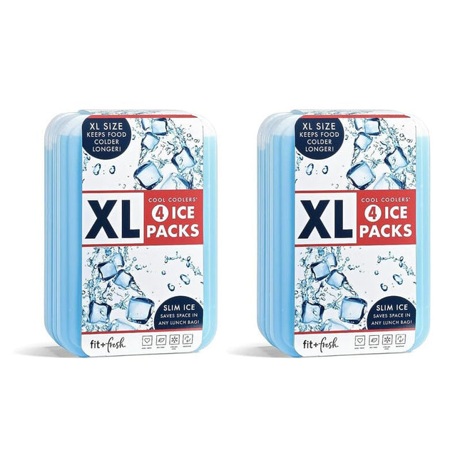 Cool Coolers by Fit + Fresh, 8 Pack XL Slim Ice Pack, Quick Freeze Space Saving Reusable Ice Packs for Lunch Boxes, Lunch Bags or Coolers, Blue