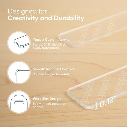 YOPPIX 60 Pieces Acrylic Bookmark Blanks- 3mm Thicken Clear Acrylic Bookmarks with 60 Pcs Ribbon for Reading Lovers DIY Crafts Presents, Graduation Back to School Presents