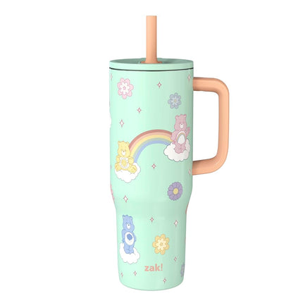 Zak Designs Care Bears Sutton Travel Tumbler for On The Go, 30oz Stainless Steel with Vacuum Insulation, Silicone Straw, and Carry Handle for Cold Drinks (Care Bears)