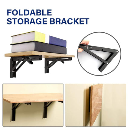 Folding Shelf Brackets, 8 Inch Heavy Duty Foldable Brackets for Wall Mounted Table, 4 Pcs Collapsible Space-Saving Shelf Supports