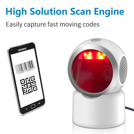2D QR Barcode Scanner Omnidirectional Hands-Free USB Automatic Barcode Reader for Mobile Payment Computer Screen Scan