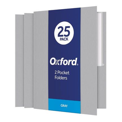 Oxford Twin Pocket Folders, Letter Size, Gray, 25 