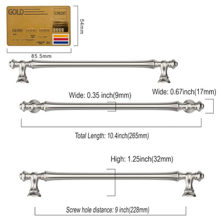 Asidrama 6 Pack 9 Inch(228mm) Brushed Satin Nickel Kitchen Cabinet Handles, Cabinet Pulls Kitchen Cabinet Hardware for Cupboard Drawer Handles Dresser Pulls, 9/'' Hole Center