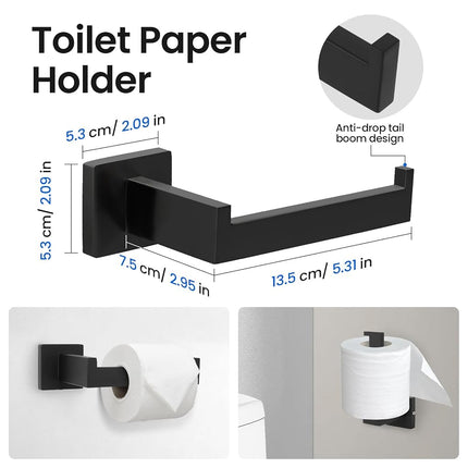 FAHKNS Juego de accesorios de baño de 10 piezas, juego de barra de toalla de baño de acero inoxidable de 60 cm, juego de aro de toalla cuadrado para montaje en pared de baño, negro
