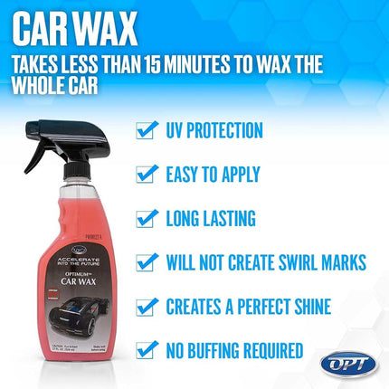 Optimum Car Wax - 17 Oz., Spray Wax for Cars, Trucks and RVs, Formulated with Polymers and UV Protection for All Exterior Surfaces, Up to 5 Months Protection