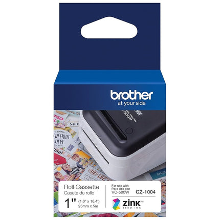 Brother Genuine CZ-1004 Continuous Length 1” (1.0”) 25 mm Wide x 16.4 ft. (5 m) Long Label Roll Featuring Zink Zero Ink Technology