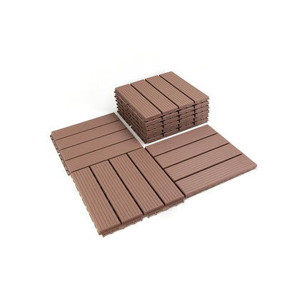 FloorPops FPD6185 Straight Groove Decking Tiles, Dark Brown