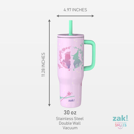Zak Designs Wicked: vaso de viaje Sutton para llevar, 887 ml, acero inoxidable con aislamiento al vacío, pajita de silicona y asa de transporte para bebidas frías (Glinda y Elphaba)