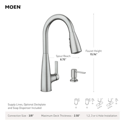 Moen 87627SRS Haelyn Single-Handle Pull-Down Sprayer Kitchen Faucet with Reflex and Power Clean, Spot Resist Stainless