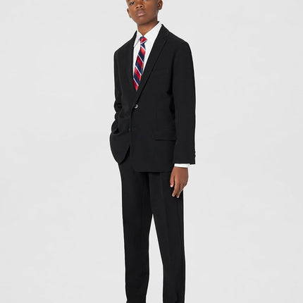 IZOD Boys' Big Bi-Stretch Flat Front Dress Pant, Black Twill, 16