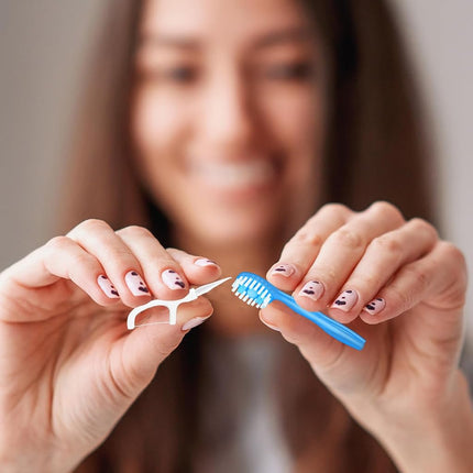Malisseladi 5 in 1 Mini Brushes-Disposable Toothbrushes with Toothpaste + Floss + Pick + Tongue Scraper | Travel Size | Individually Wrapped | Soft | Mint | Travel Set (Peach, 52pcs(2Pack))