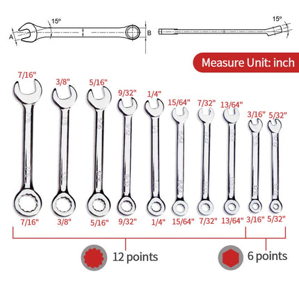 SPEEDWOX Mini Handle Wrench Set Metric SAE Ignition Wrench Set Open End and Box End Mini Size Portable Standard Combination Wrench Spanner Necessary Repair Tools for Assembling Furniture