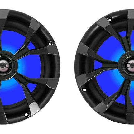 (2) Rockville RKL80MB 8" 900 Watt Marine Wakeboard LED Tower Speakers in Black