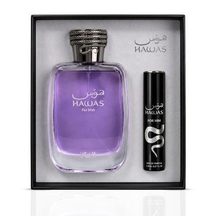 Hawas by Rasasi for Men - 2 Pc Gift Set 3.38oz EDP Spray, 0.27oz EDP Spray (Mini)