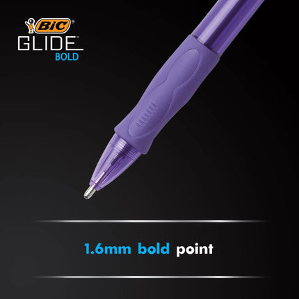 Bolígrafo retráctil BIC Glide Bold, punto grueso (1.6 mm), azul, 12 unidades, agarre de goma para una escritura cómoda (paquete de 18, 216 unidades en total)
