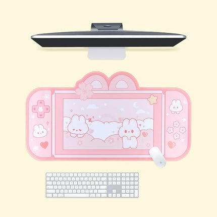BelugaDesign Bunny Desk Pad | NS Switch Keyboard Gaming Mat Large Mat Mousepad | Pastel Pink Animal Kawaii Cute Anime Desk Blotter Protector (Pink Rabbit, Large)