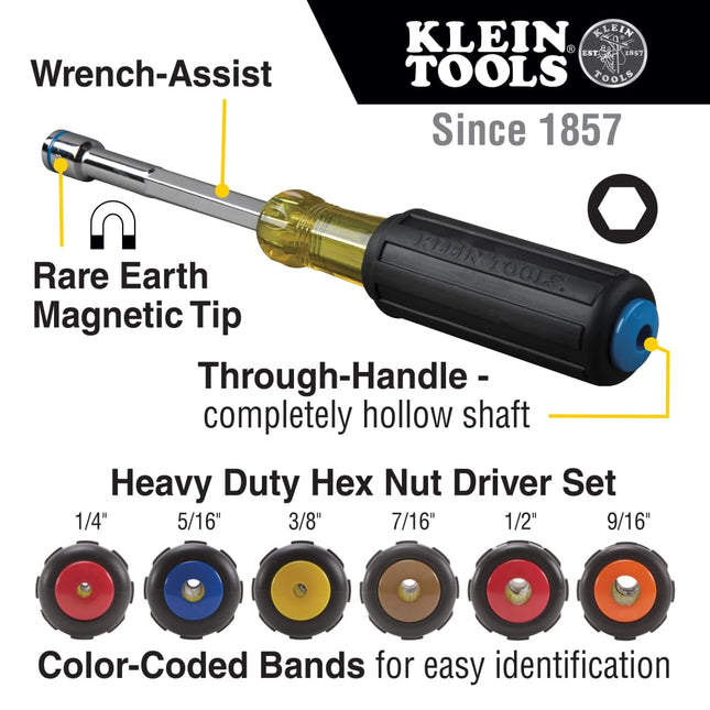 Klein Tools 635-6 6-Piece Heavy-Duty Nut Driver Set