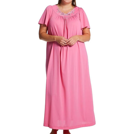 Shadowline Women's Petals 53 Inch Short Flutter Sleeve Long Gown, Rosy Pink, Medium