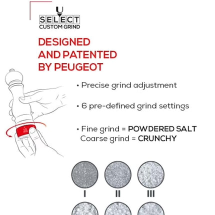 PEUGEOT - Paris u'Select 12 cm Salt Mill - 6 Predefined Salt Grinder Settings - Powdered Salt Innovation, Zirlion Mechanism - PEFC-Certified Wood - Made in France - Chocolate Finish