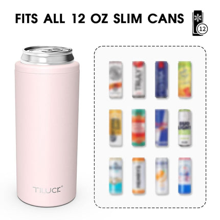 TILUCK Skinny Can Cooler, Stainless Steel Insulated Slim Cans, 12 oz