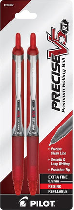 PILOT Precise V5 RT Liquid Ink Refill For Retractable Pens, Extra Fine Point (0.5mm) Red Ink, 2-Pack (77275)