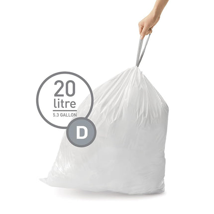 Simplehuman Code D 20L Custom Fit Bin Liners, White, CW0163