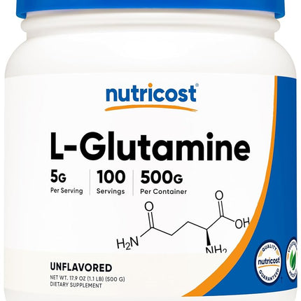 Nutricost L-Glutamine Powder (500 Grams) Unflavoured - Gluten Free & Non-GMO, 100 Servings
