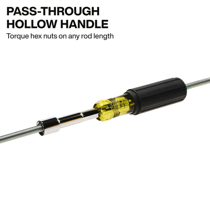 Klein Tools 65407M Metric Color-Coded Nut Driver, Hollow-Shaft, Heavy-Duty 7 mm Hex, Pass-Through Design, 6-Point Socket, and Cushion-Grip Handle
