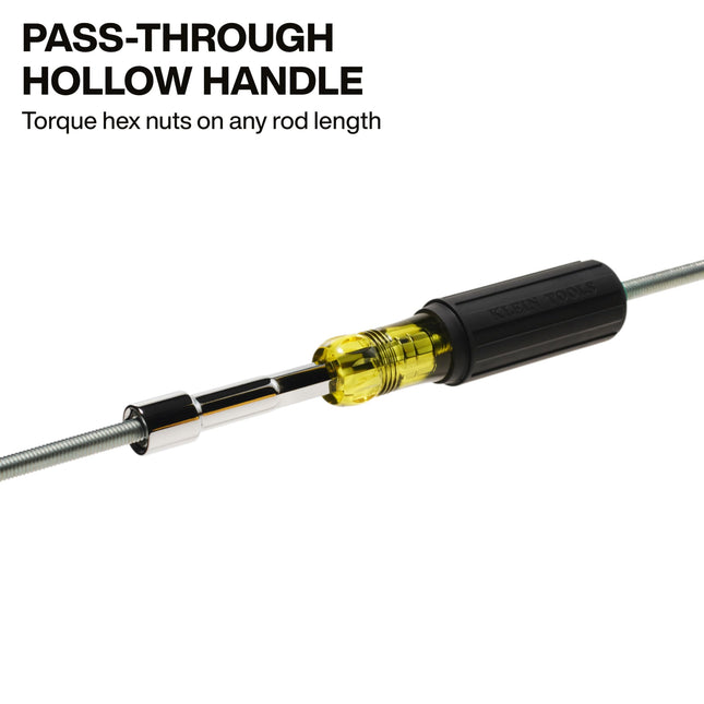 Klein Tools 65408MAGM Metric Magnetic Color-Coded Nut Driver, Hollow-Shaft, Heavy-Duty 8 mm Hex, Pass-Through Design, 6-Point Socket, and Cushion-Grip Handle