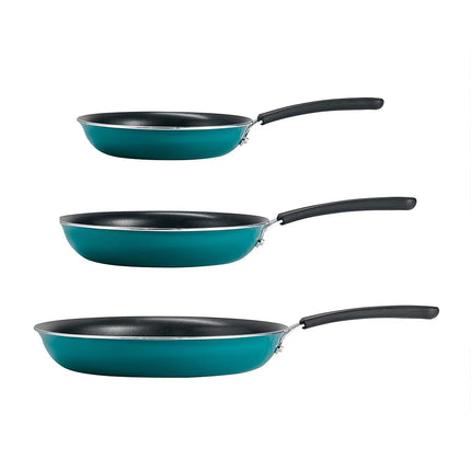 Juego de 3 sartenes antiadherentes de porcelana esmaltada Tramontina, juego de sartenes con revestimiento antiadherente reforzado, aptas para lavavajillas y horno (verde azulado)