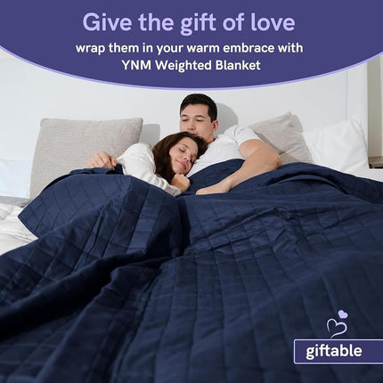 YnM Cotton Weighted Blanket for Improved Sleep, 100% Oeko-Tex Certified Material with Premium Glass Beads (Navy, 152cmx203cm 6.8kg), Suit for One Person(60~70kg) Use on Queen/King Bed