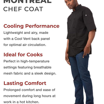 Chef Works Men's Montreal Cool Vent Chef Coat Jacket, Black, 5XL