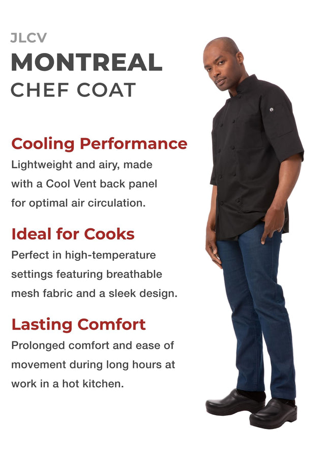 Chef Works Men's Montreal Cool Vent Chef Coat Jacket, Black, 5XL