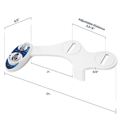 LUXE Bidet Neo 185 (Elite) Non-Electric Bidet Toilet Attachment w/Self-Cleaning Dual Nozzle and Easy Water Pressure Adjustment for Sanitary and Feminine Wash (Blue and White) 13.5 x 7 x 3 inches