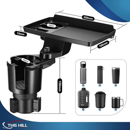 This Hill 2 Pack Cup Holder Tray for Car, 2 in 1 Detachable Car Food Table Tray with Solid Base & Phone Slot,Car Cup Holder Expander with 360°Rotation Tray for Travel Road Essentials Accessories