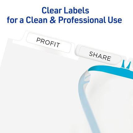 AVERY 5-Tab Unpunched Binder Dividers, Easy Print & Apply Clear Label Strip, Index Maker, White Tabs, 25 Sets (11443)