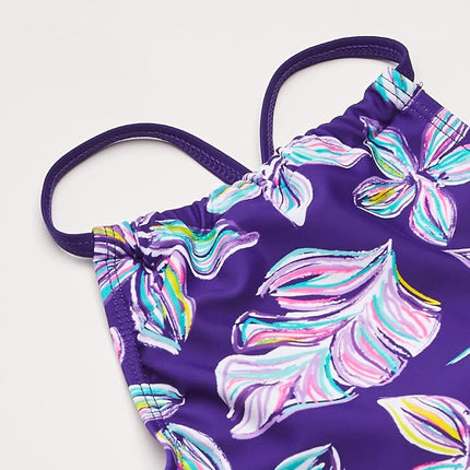 Kanu Surf Traje de baño de 2 piezas tipo tankini con cuello halter y protección UPF 50 para niñas, Charlotte Floral Púrpura, 10