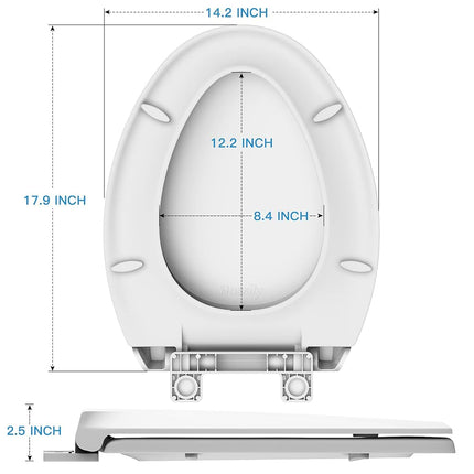 Durable Elongated Toilet Seat with Slow Soft Close - Easy to Install and Clean, Never Loosens - White, Fits Most Elongated Toilets
