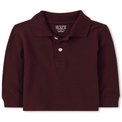The Children's Place Baby Boys' and Toddler Long Sleeve Pique Polo, Redwood Single, 6-9 Months, Redwood Single, Small