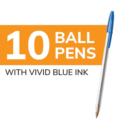 Bic MSP101BE Cristal Extra Smooth Pens, Multi-Colour, Blue, 10 Count (Pack of 1)