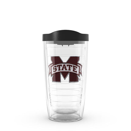 Tervis 1056589 Vaso individual con emblema de la Universidad Estatal de Misisipi con tapa negra, 473 ml, Transparente