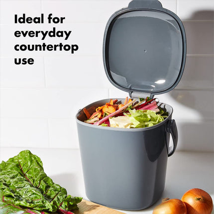 OXO Good Grips Easy-Clean Compost Bin - Charcoal - 0.75 Gal/2.83 L, Gray