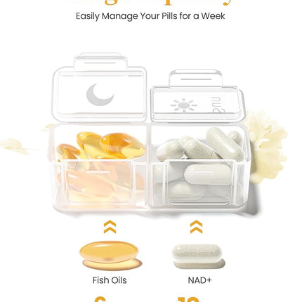 Am Pm Pill Organizer 7 Day, Weekly Pill Box 2 Times a Day, Medicine Pill Organizer with Separate Compartment, Travel Pill Case Dispenser Portable for Vitamins, Fish Oils, Medicines(White)