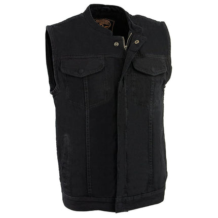 Gilet Club en jean pour homme Milwaukee avec bouton-pression et fermeture éclair dissimulés (noir, petit)