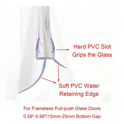 Cozylkx Frameless Shower Door Bottom Seal with Drip Rail 3/8" Thick Glass 27.5" Long Sweep - Glass Door Seal Strip Stop Shower Leaks