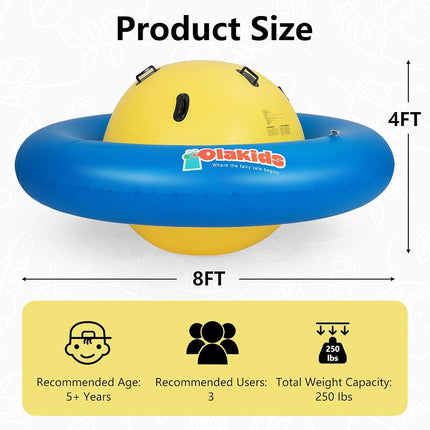 OLAKIDS - 8 FT Dome Inflatable Rocker, Outdoor Kids Rocker with 6 Safe Handles, Toddler Climbing Toy, Backyard Play Center Equipment