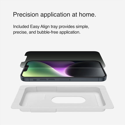 Belkin Privacy Tempered Glass Screen Protector for iPhone 14, 13 and 13 Pro, Treated Surface with Anti-Fingerprint Coating and Bubble Free Application with Included Easy Align Tray