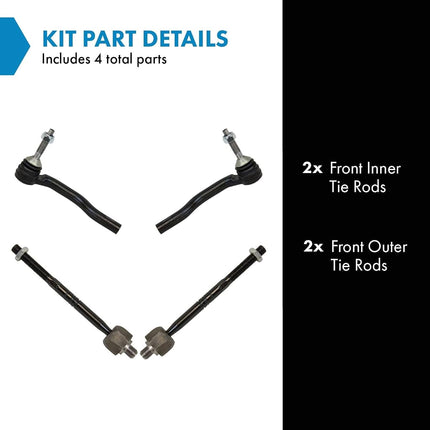 TRQ Front Steering Inner Outer Tie Rod Rack End Kit 4pc Set Compatible with Fusion Edge New